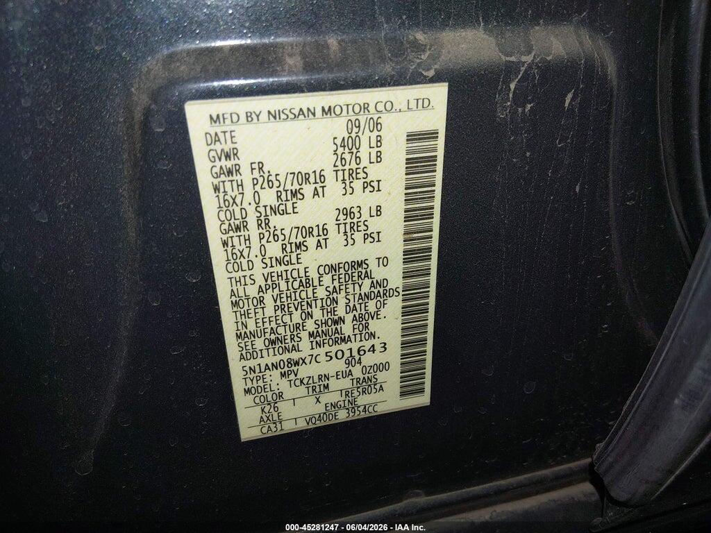 5N1AN08WX7C501643 2007 NISSAN XTERRA photo no. 9