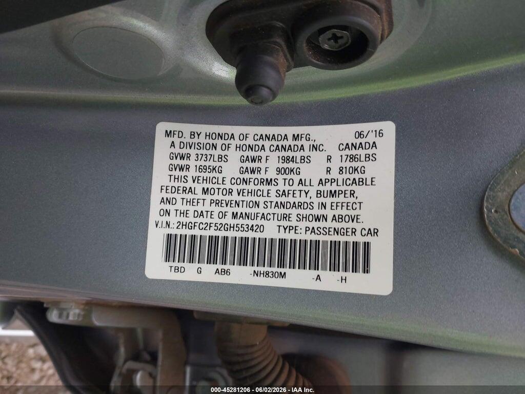 2HGFC2F52GH553420 2016 HONDA CIVIC photo no. 9