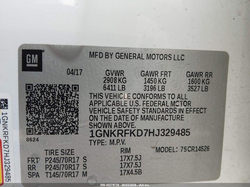 1GNKRFKD7HJ329485 2017 CHEVROLET TRAVERSE photo no. 9