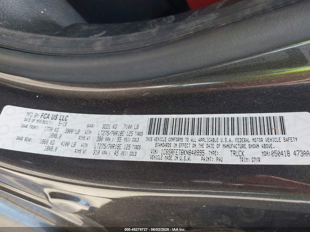 1C6SRFET6KN840995 2019 RAM 1500 photo no. 9