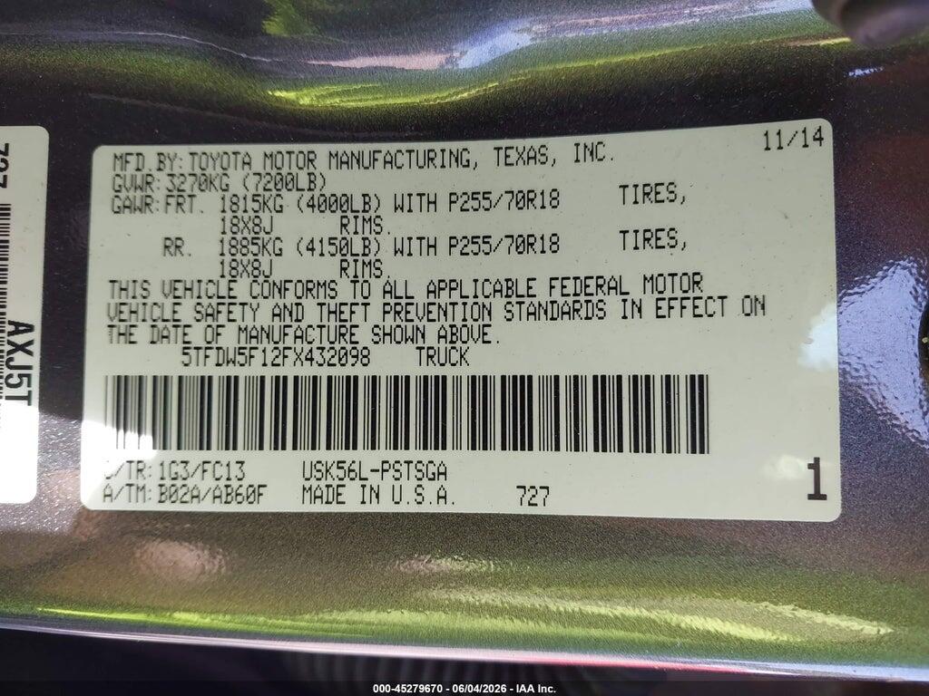 5TFDW5F12FX432098 2015 TOYOTA TUNDRA photo no. 9