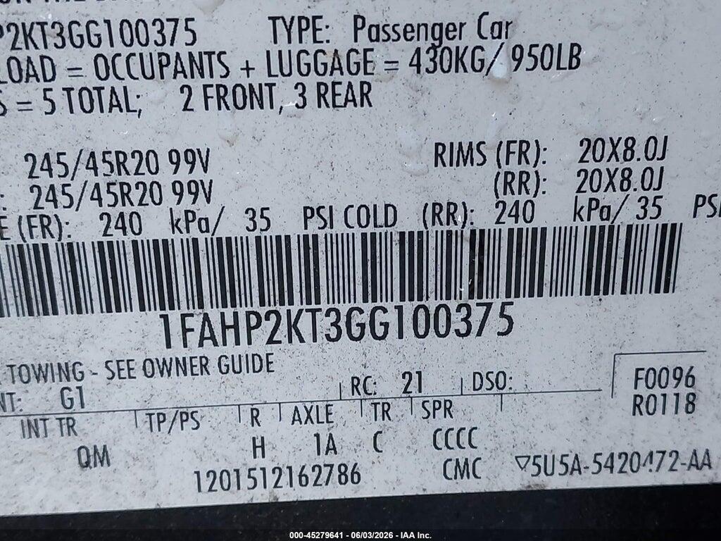 1FAHP2KT3GG100375 2016 FORD TAURUS photo no. 9