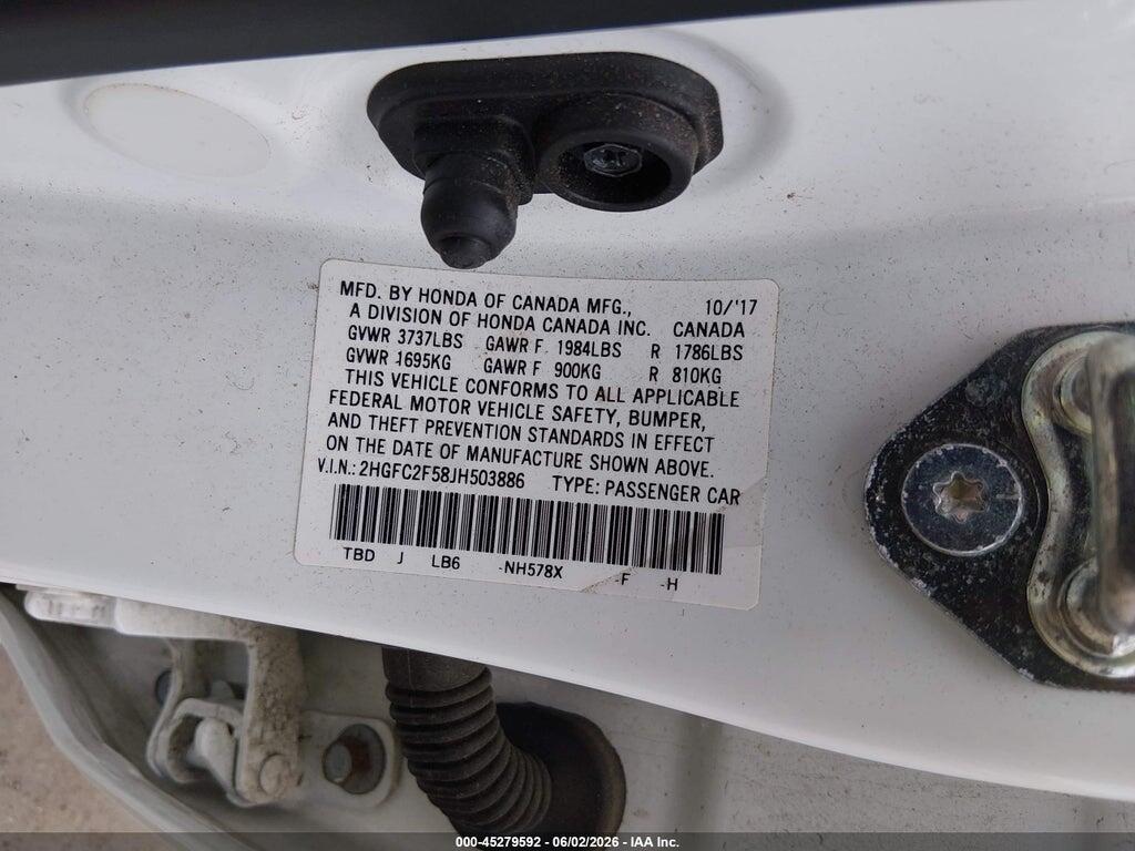 2HGFC2F58JH503886 2018 HONDA CIVIC photo no. 9
