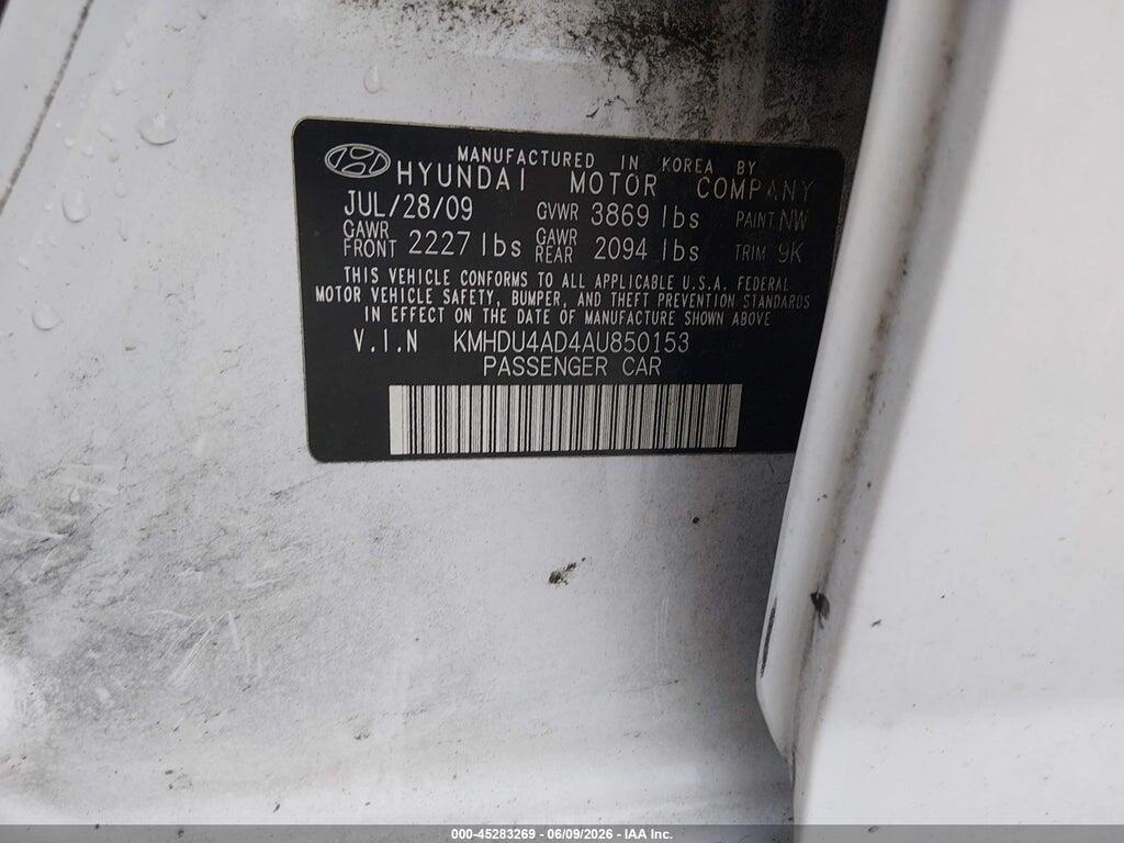 KMHDU4AD4AU850153 2010 HYUNDAI ELANTRA photo no. 9