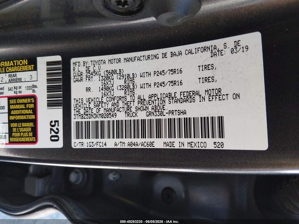 3TMBZ5DN3KM020549 2019 TOYOTA TACOMA photo no. 9