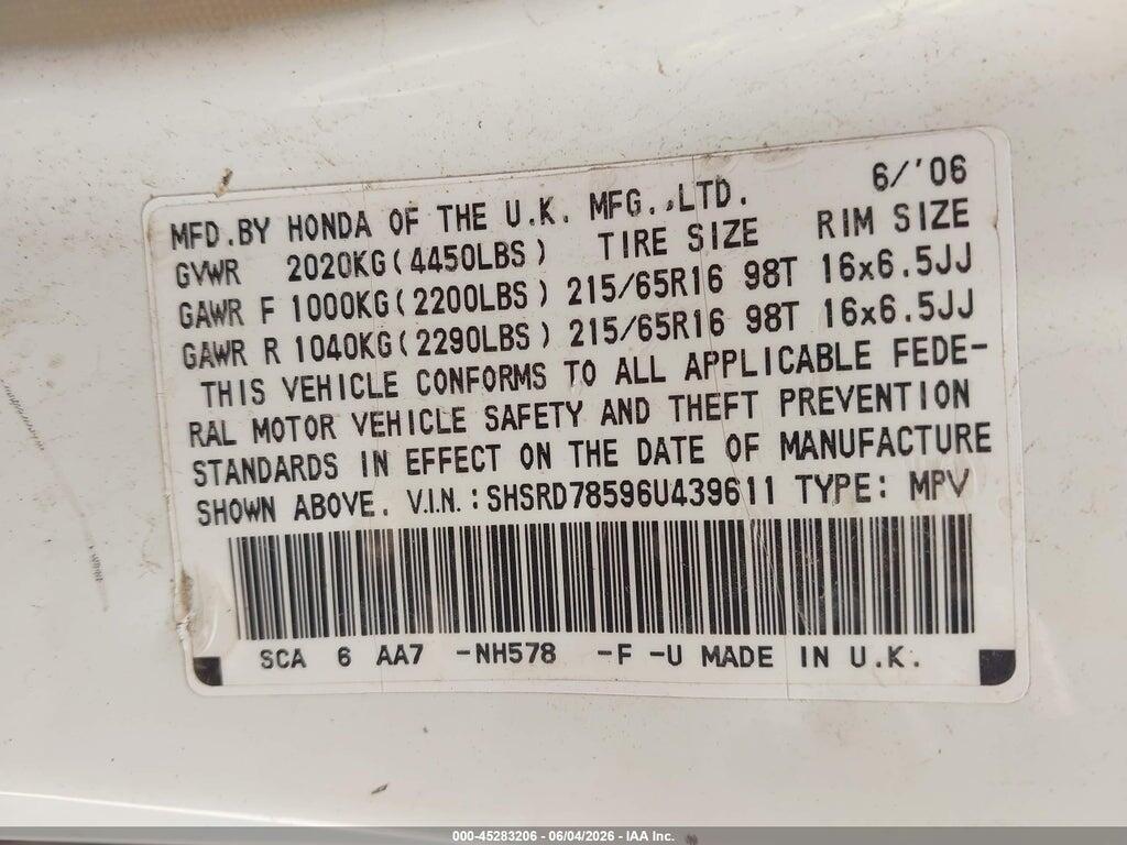 SHSRD78596U439611 2006 HONDA CR-V photo no. 9