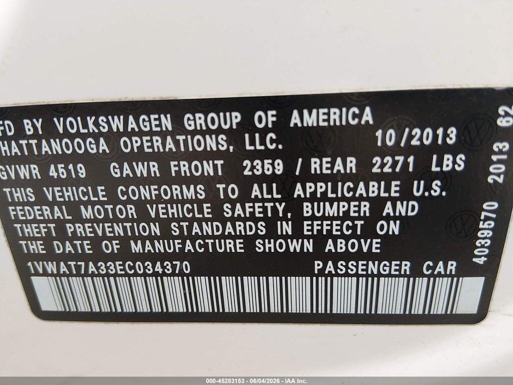 1VWAT7A33EC034370 2014 VOLKSWAGEN PASSAT photo no. 9