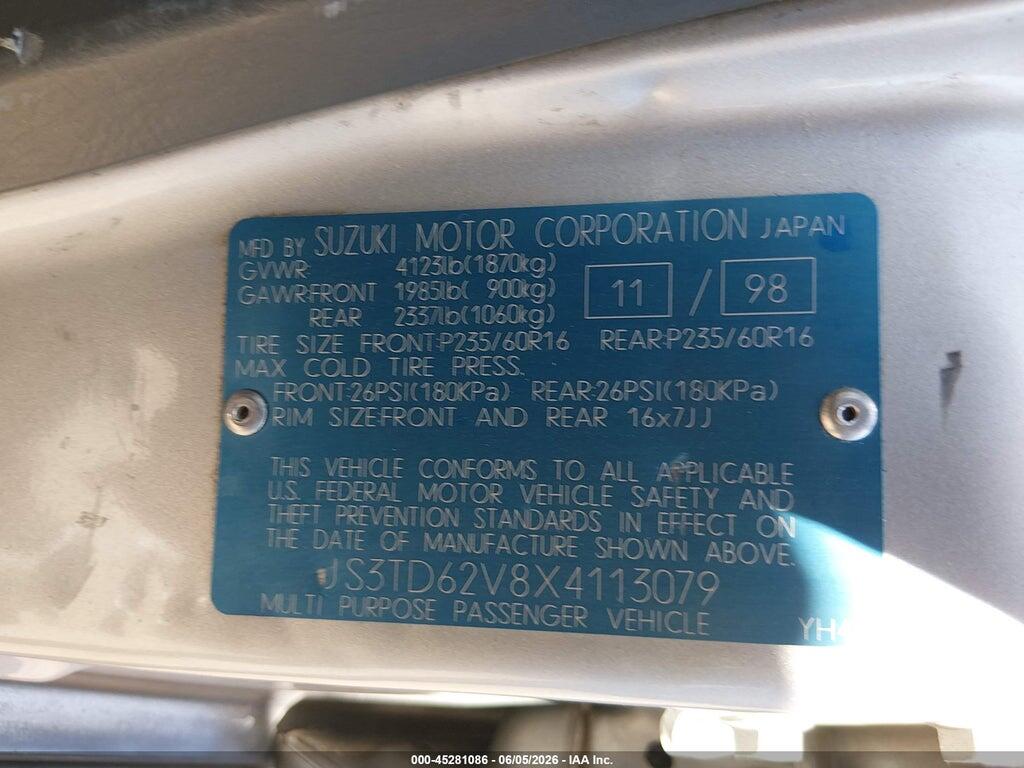 JS3TD62V8X4113079 1999 SUZUKI GRAND VITARA photo no. 9