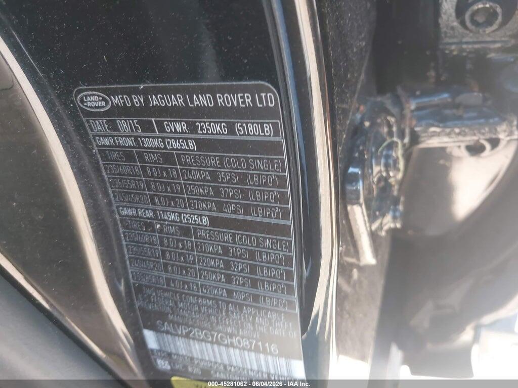 SALVP2BG7GH087116 2016 LAND ROVER RANGE ROVER EVOQUE photo no. 9