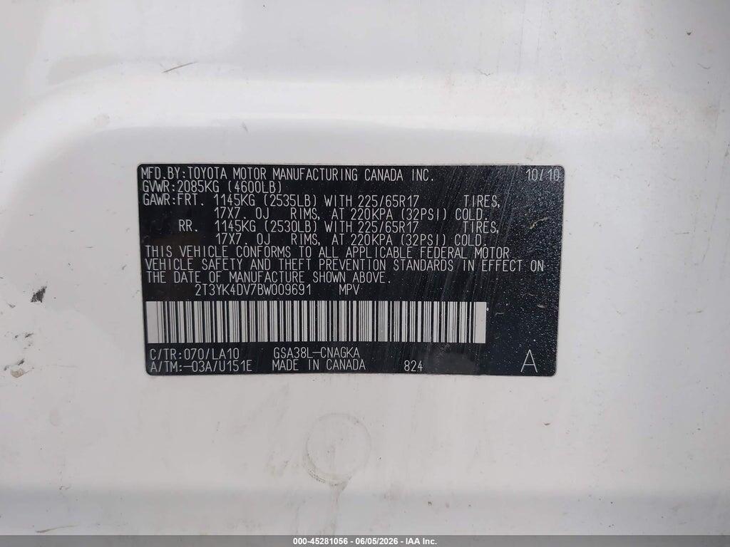 2T3YK4DV7BW009691 2011 TOYOTA RAV4 photo no. 9