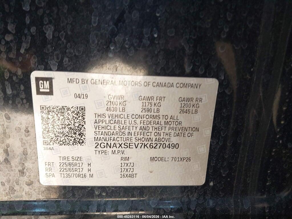 2GNAXSEV7K6270490 2019 CHEVROLET EQUINOX photo no. 9