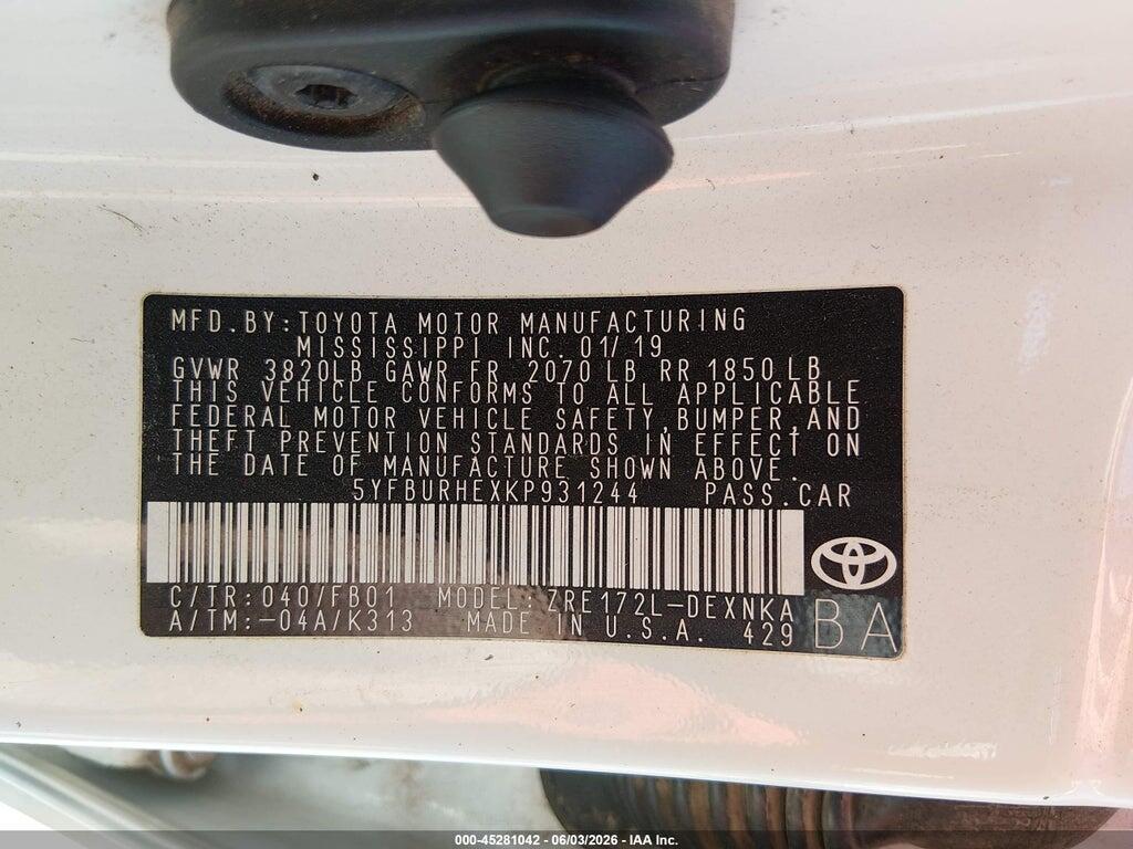 5YFBURHEXKP931244 2019 TOYOTA COROLLA photo no. 9