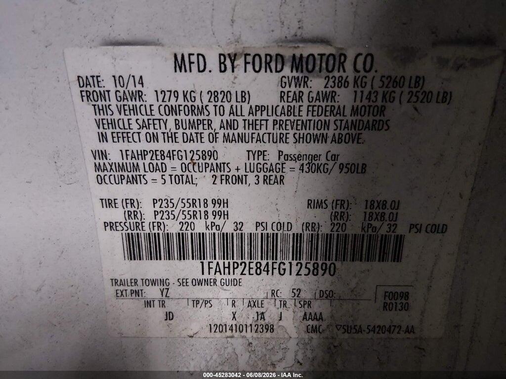 1FAHP2E84FG125890 2015 FORD TAURUS photo no. 9