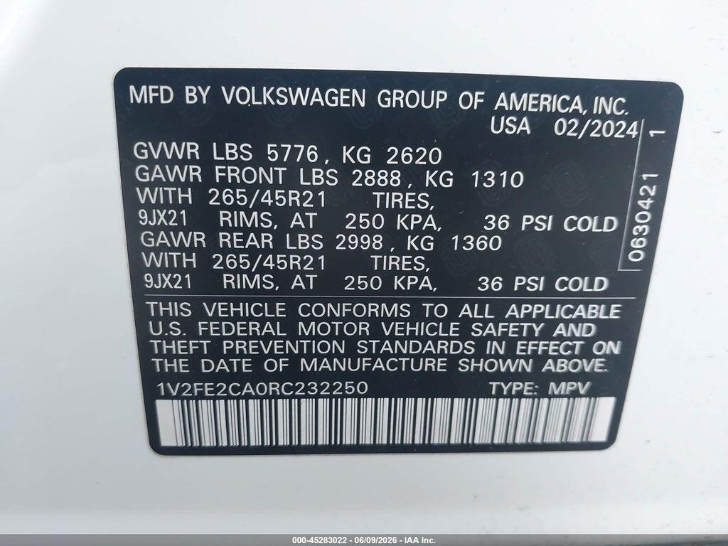 1V2FE2CA0RC232250 2024 VOLKSWAGEN ATLAS CROSS SPORT photo no. 9