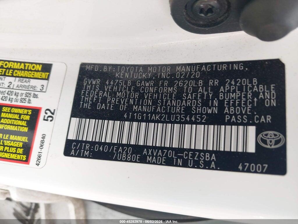 4T1G11AK2LU354452 2020 TOYOTA CAMRY photo no. 9
