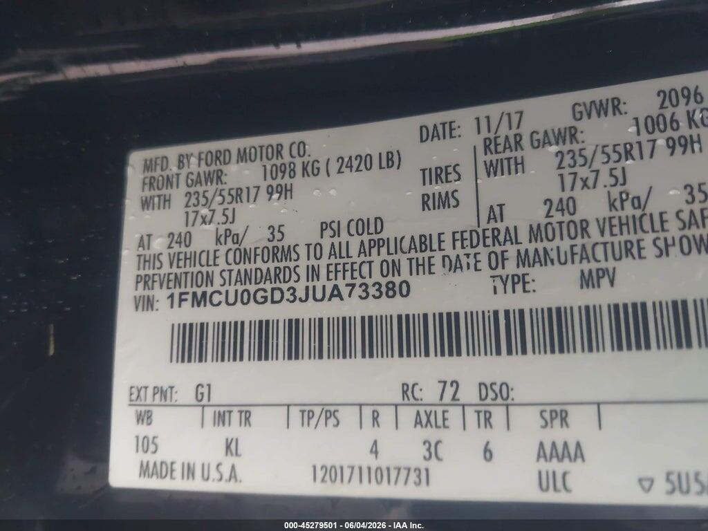 1FMCU0GD3JUA73380 2018 FORD ESCAPE photo no. 9
