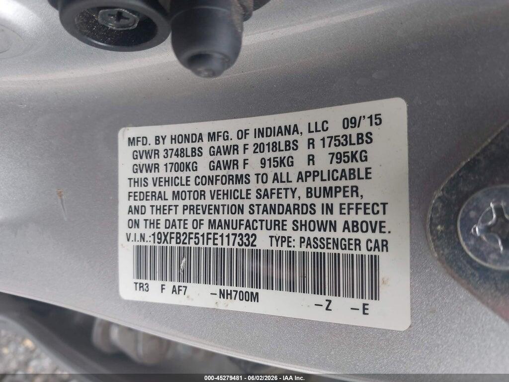 19XFB2F51FE117332 2015 HONDA CIVIC photo no. 9
