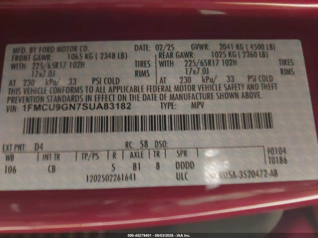 1FMCU9GN7SUA83182 2025 FORD ESCAPE photo no. 9