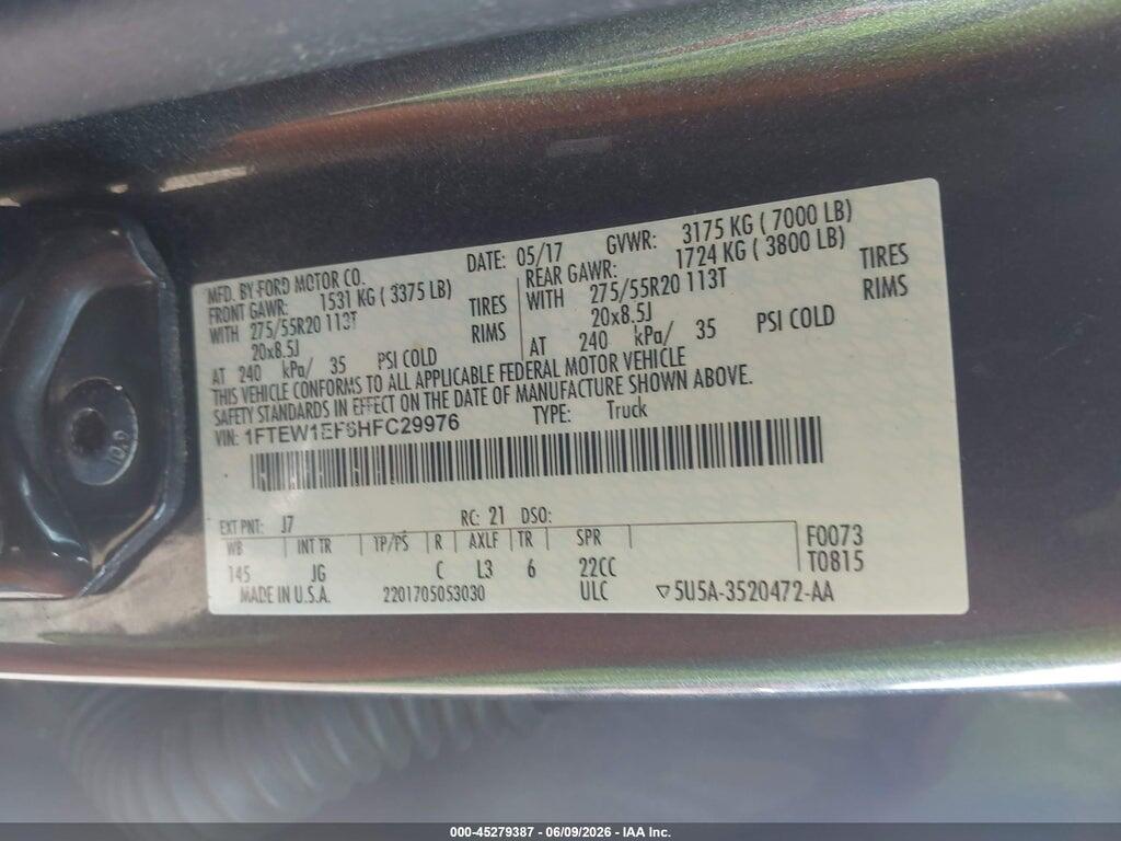 1FTEW1EF6HFC29976 2017 FORD F-150 photo no. 9