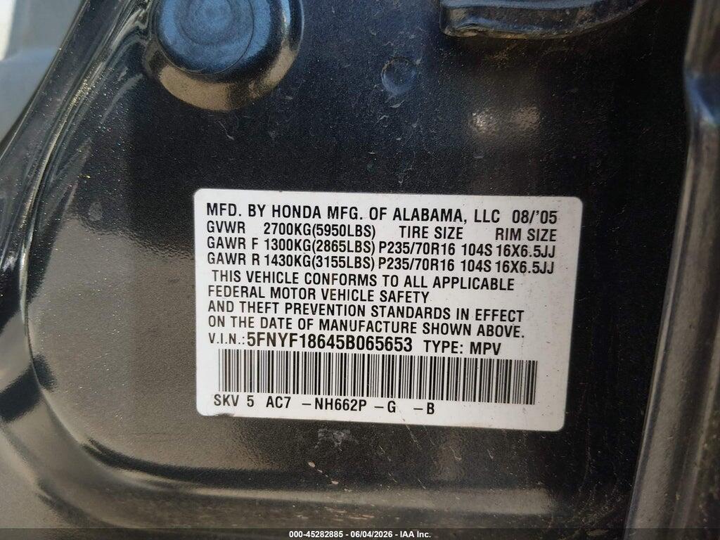 5FNYF18645B065653 2005 HONDA PILOT photo no. 9