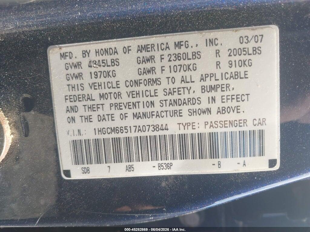 1HGCM66517A073844 2007 HONDA ACCORD photo no. 9
