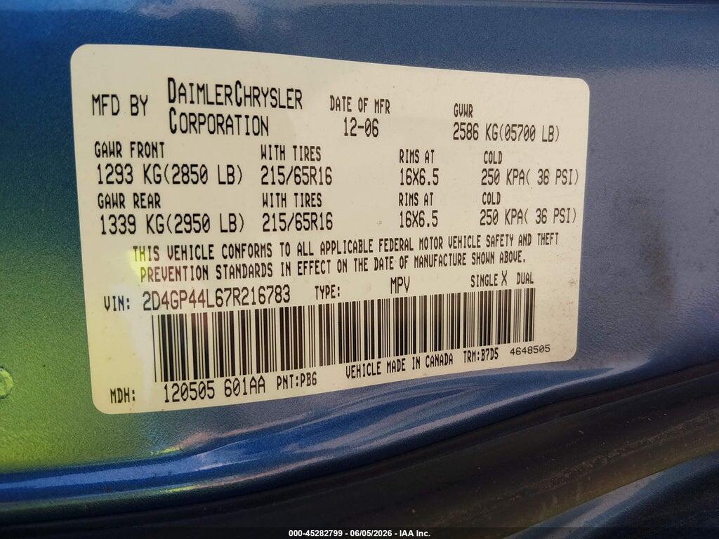 2D4GP44L67R216783 2007 DODGE GRAND CARAVAN photo no. 9