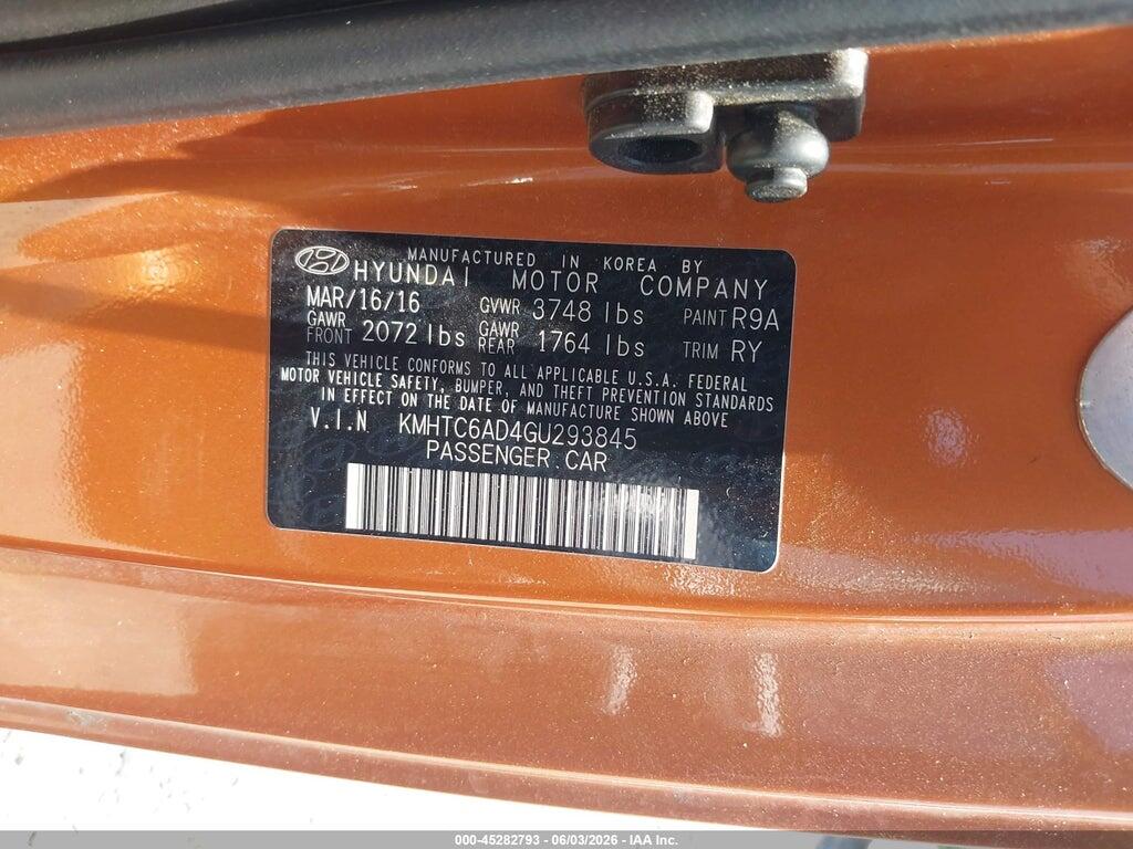 KMHTC6AD4GU293845 2016 HYUNDAI VELOSTER photo no. 9