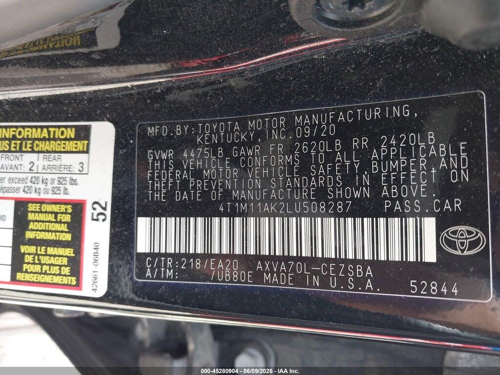 4T1M11AK2LU508287 2020 TOYOTA CAMRY photo no. 9