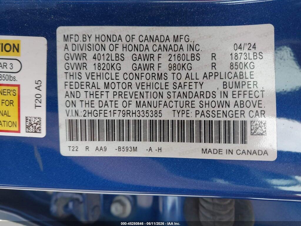 2HGFE1F79RH335385 2024 HONDA CIVIC photo no. 9