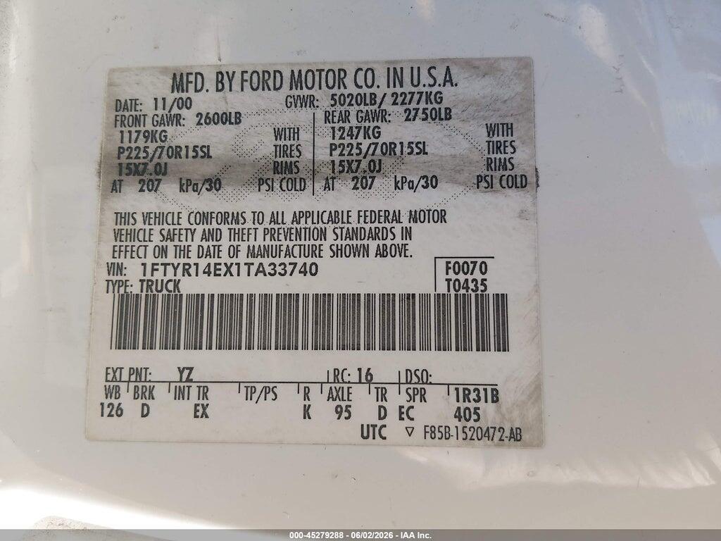 1FTYR14EX1TA33740 2001 FORD RANGER photo no. 9