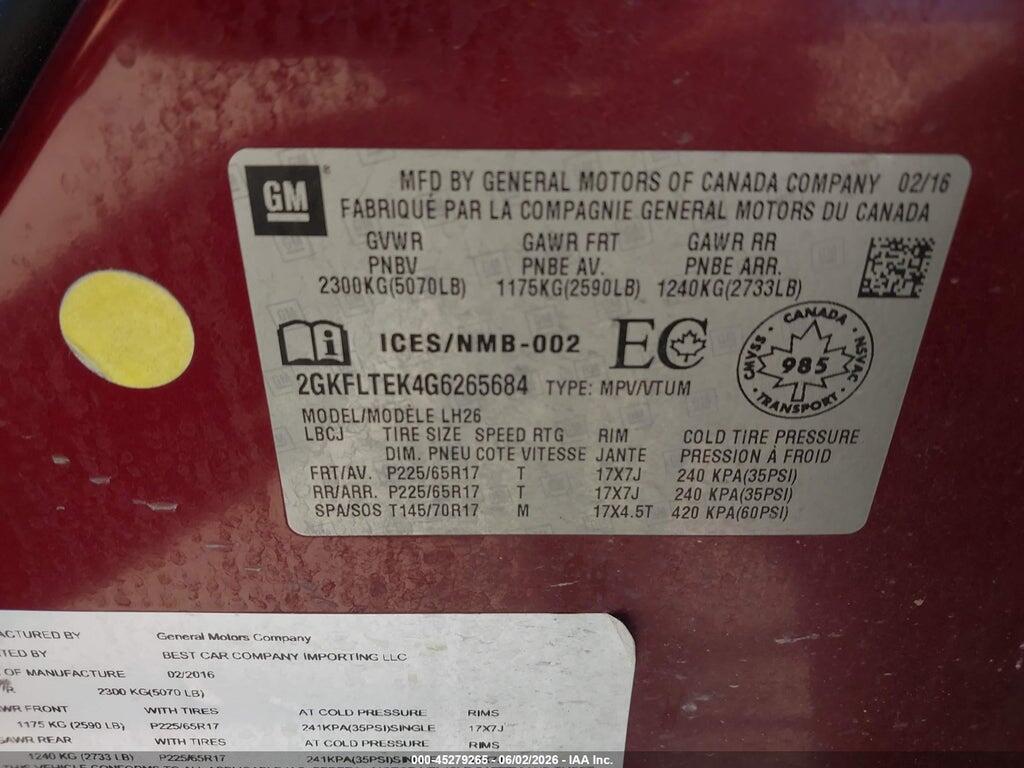 2GKFLTEK4G6265684 2016 GMC TERRAIN photo no. 9