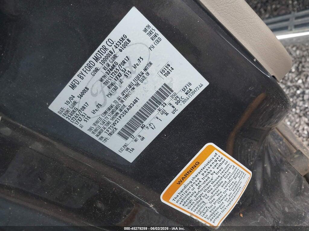 1FTSW21P35EA83481 2005 FORD F-250 photo no. 9