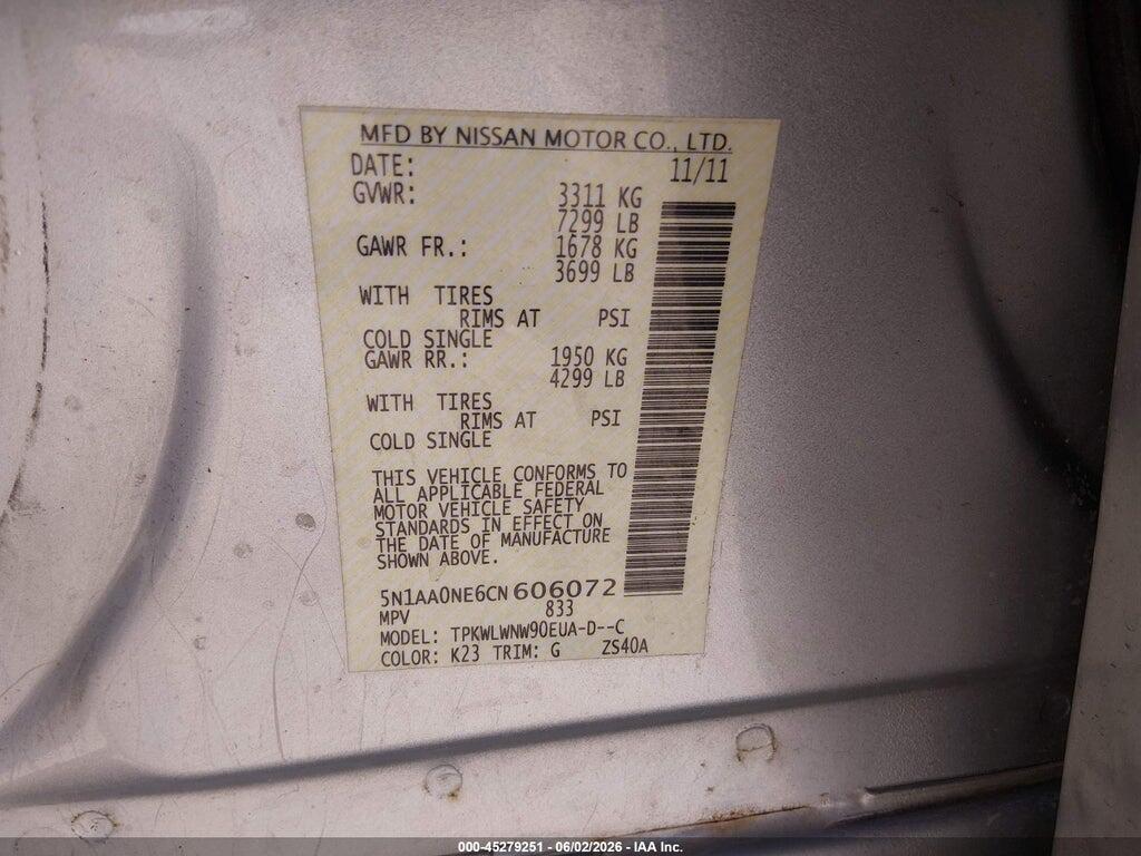 5N1AA0NE6CN606072 2012 NISSAN ARMADA photo no. 9