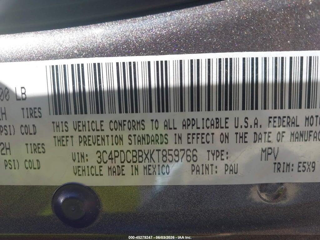 3C4PDCBBXKT859766 2019 DODGE JOURNEY photo no. 9
