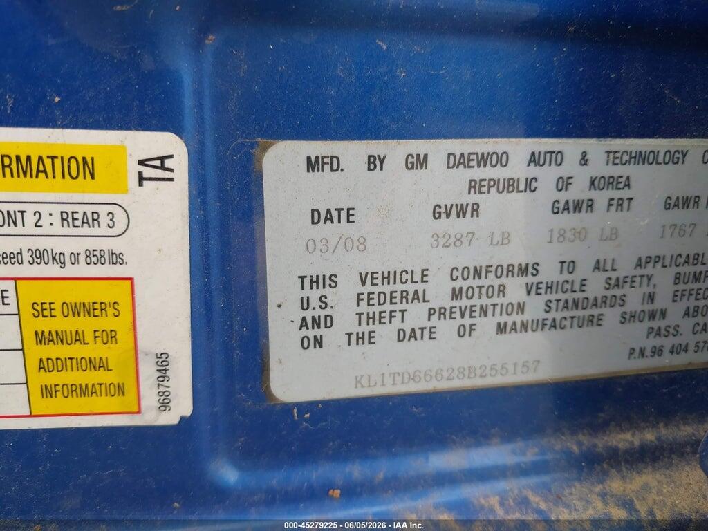 KL1TD66628B255157 2008 CHEVROLET AVEO 5 photo no. 9