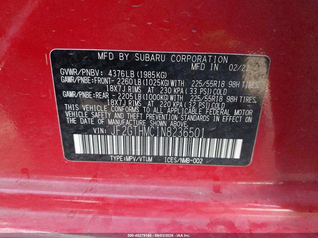 JF2GTHMC1N8236501 2022 SUBARU CROSSTREK photo no. 9