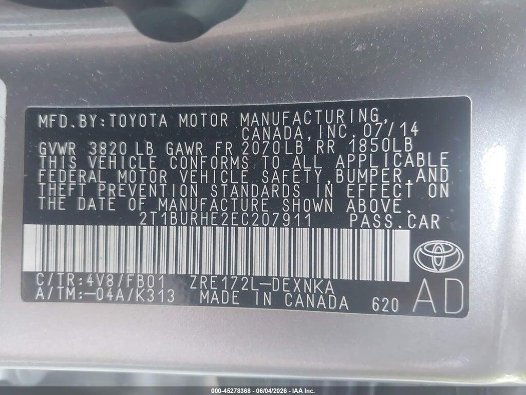 2T1BURHE2EC207911 2014 TOYOTA COROLLA photo no. 9