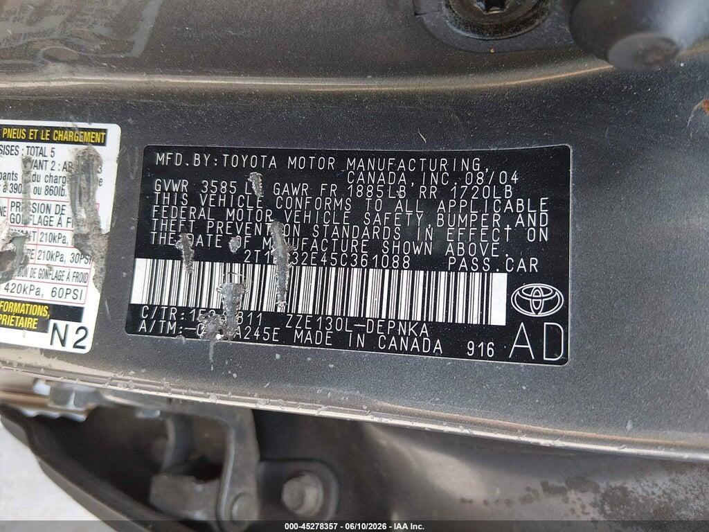 2T1BR32E45C361088 2005 TOYOTA COROLLA photo no. 9