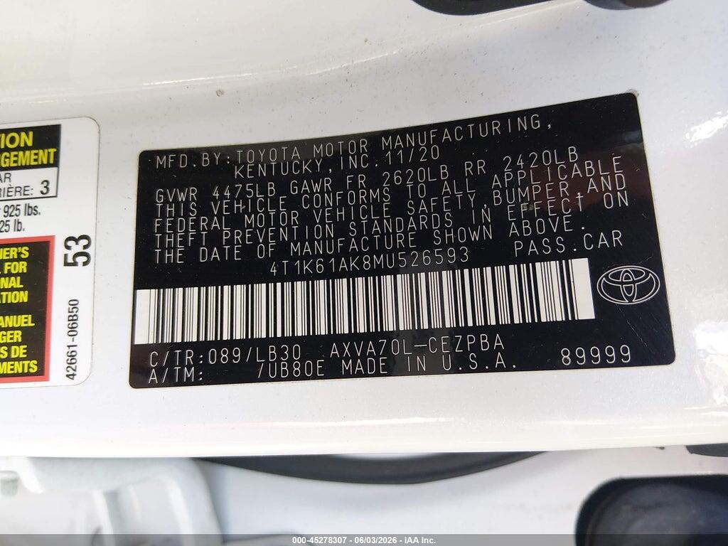 4T1K61AK8MU526593 2021 TOYOTA CAMRY photo no. 9