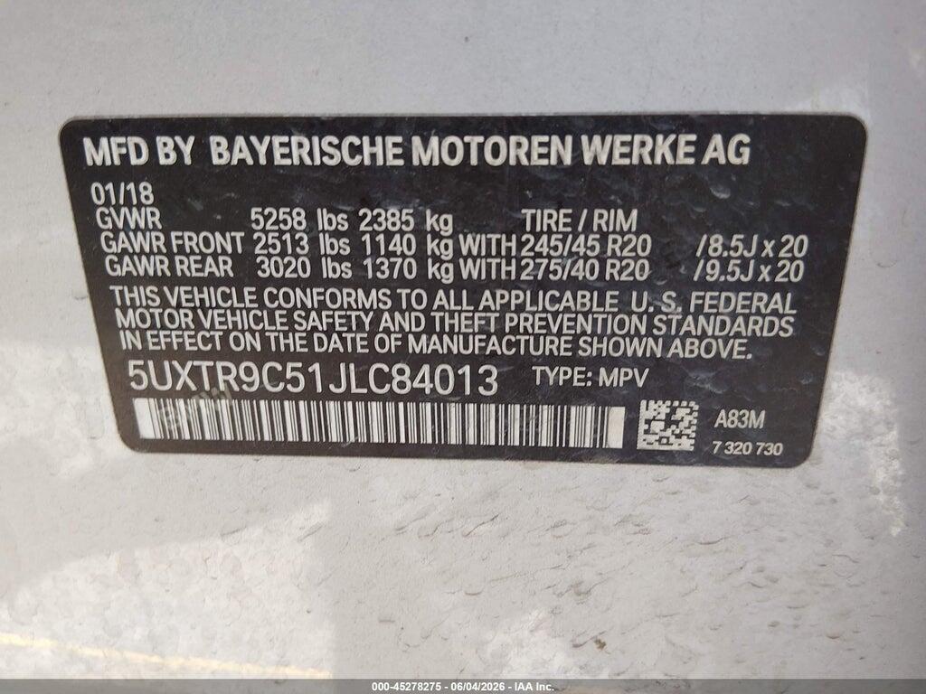 5UXTR9C51JLC84013 2018 BMW X3 photo no. 9