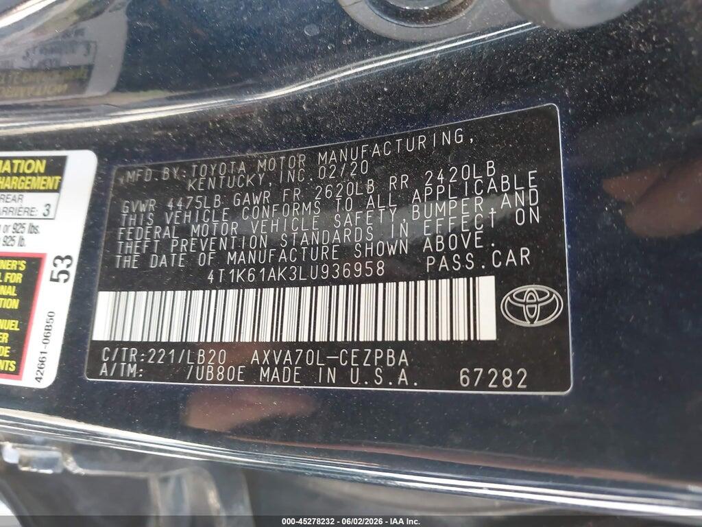 4T1K61AK3LU936958 2020 TOYOTA CAMRY photo no. 9