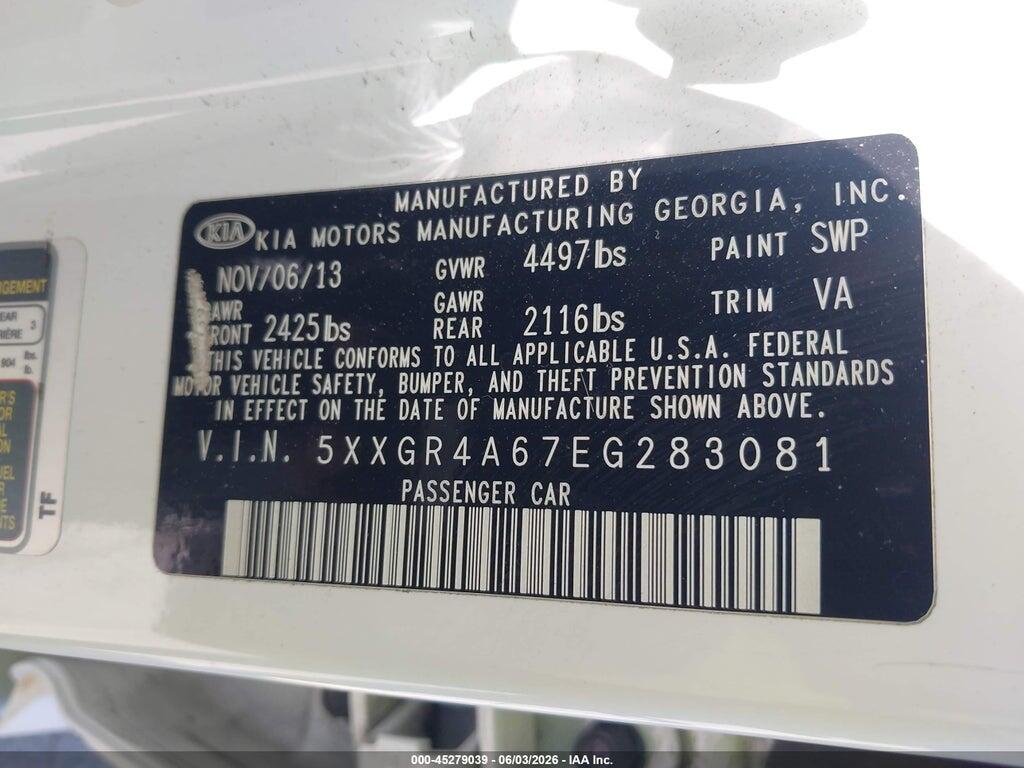 5XXGR4A67EG283081 2014 KIA OPTIMA photo no. 9