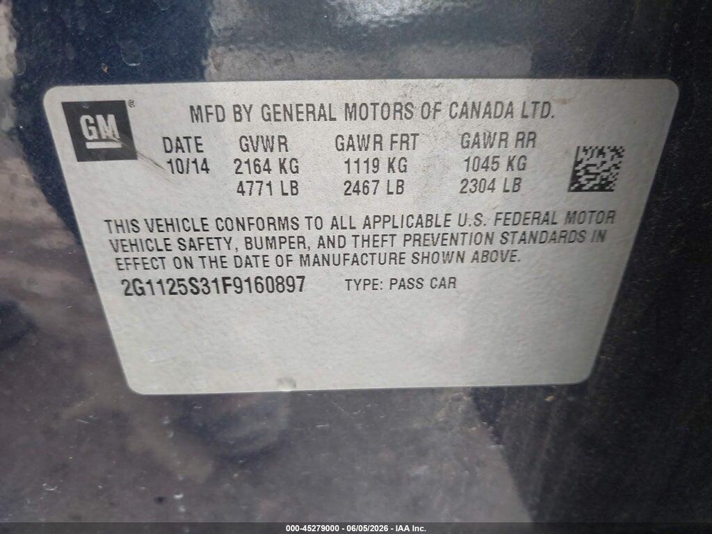 2G1125S31F9160897 2015 CHEVROLET IMPALA photo no. 9