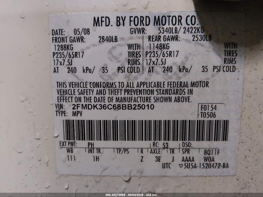 2FMDK36C68BB25010 2008 FORD EDGE photo no. 9