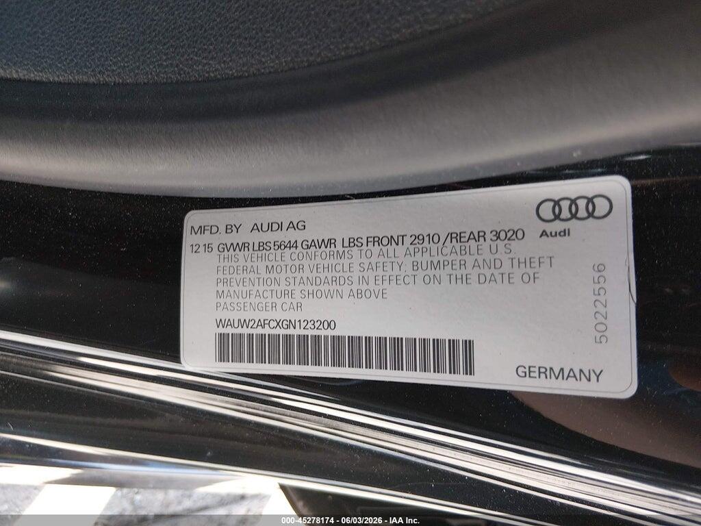 WAUW2AFCXGN123200 2016 AUDI S7 photo no. 9