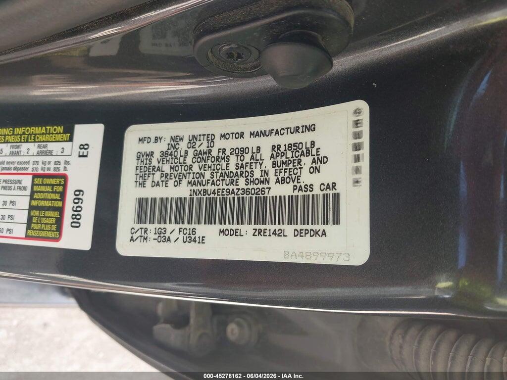 1NXBU4EE9AZ360267 2010 TOYOTA COROLLA photo no. 9