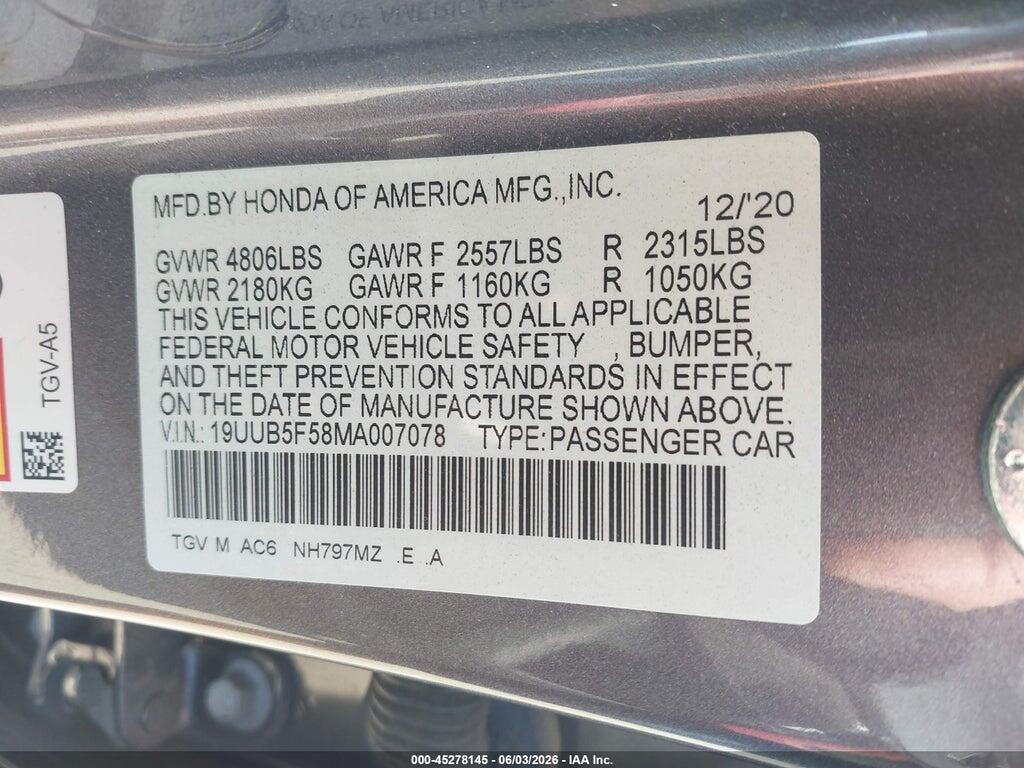 19UUB5F58MA007078 2021 ACURA TLX photo no. 9