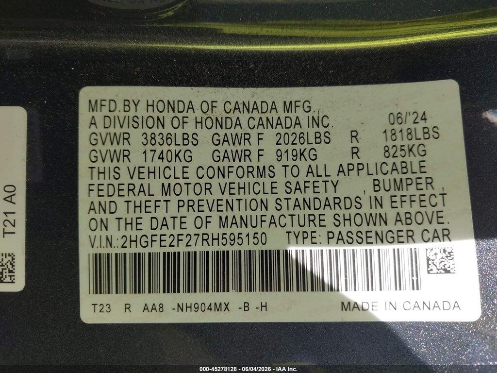 2HGFE2F27RH595150 2024 HONDA CIVIC photo no. 9