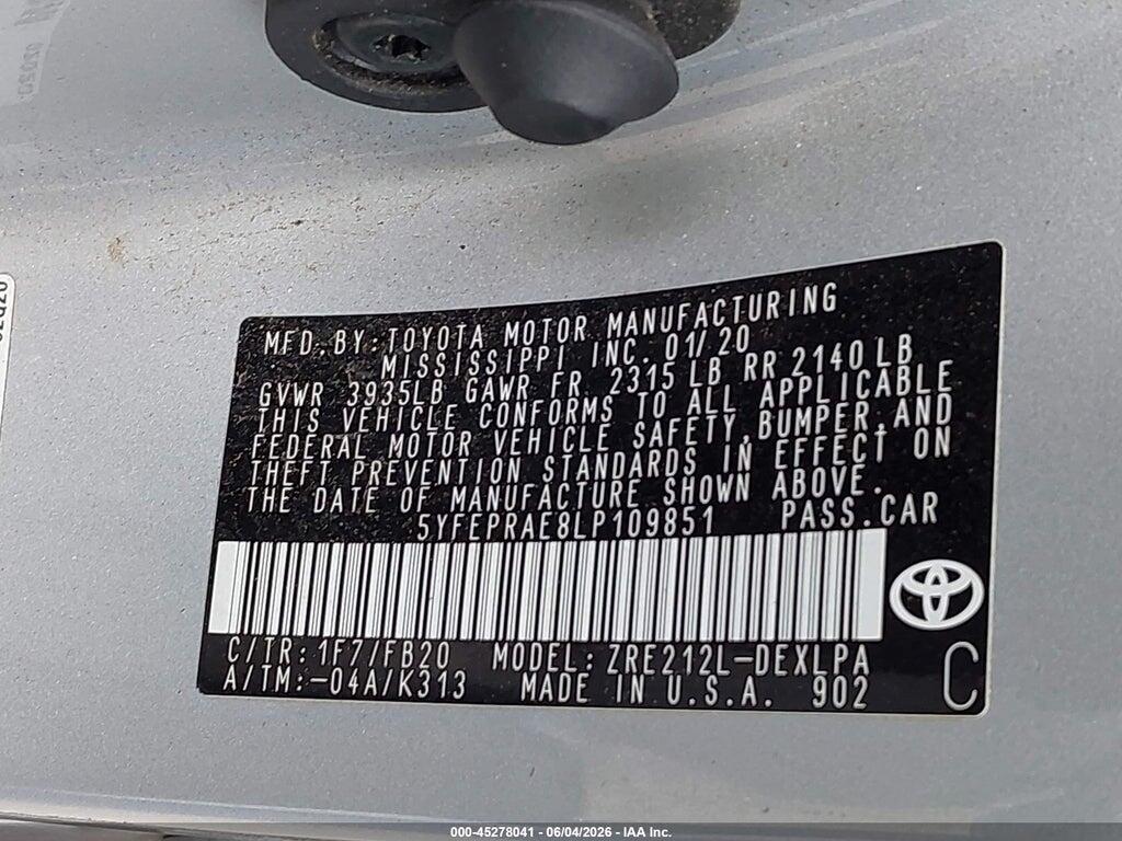 5YFEPRAE8LP109851 2020 TOYOTA COROLLA photo no. 9