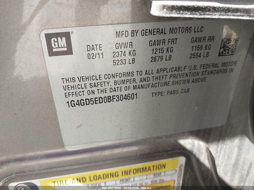 1G4GD5ED0BF304601 2011 BUICK LACROSSE photo no. 9